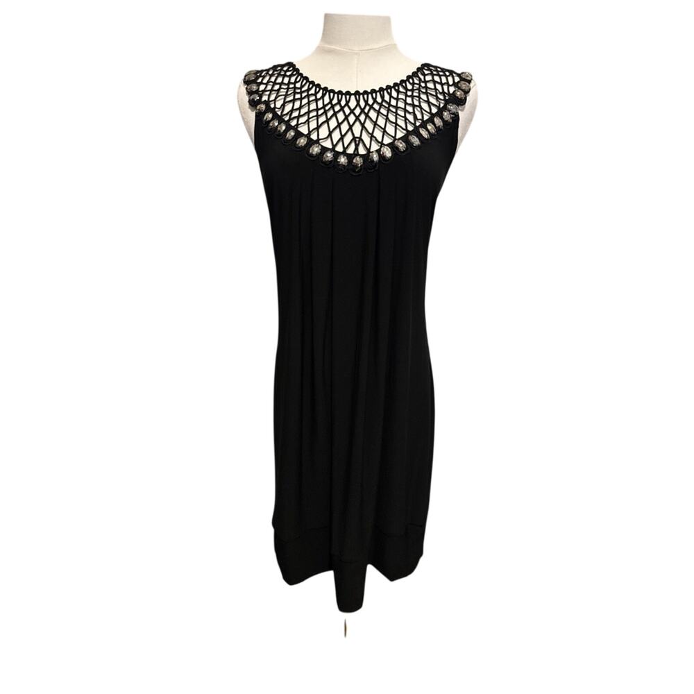 Bisou Women's Black Mini Dress 14 Silver Embellished Neck Cocktail Evening NEW